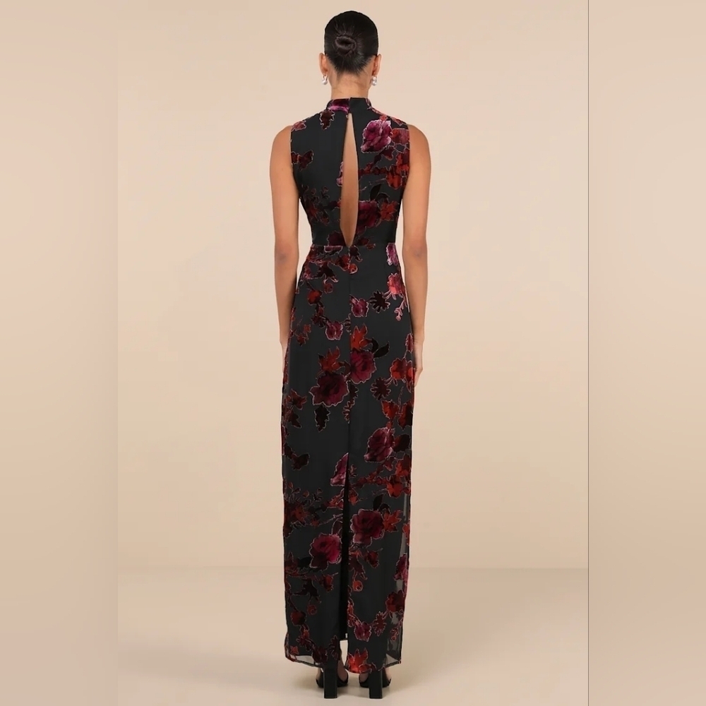 Lulus Composed Glamour Black Burnout Velvet Mock Neck Maxi Dress Wedding Party - Picture 5 of 9